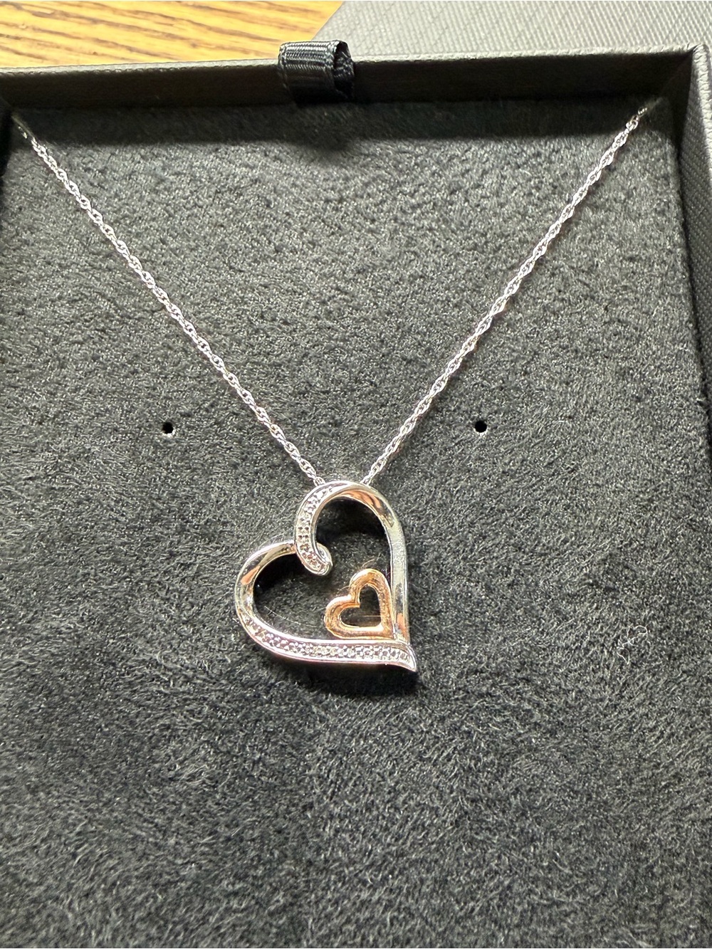 Sterling Silver Double Heart Pendant Necklace - Silver